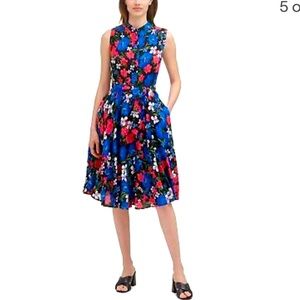 Sleeveless Floral Printed Tie Waist A-Line Dress